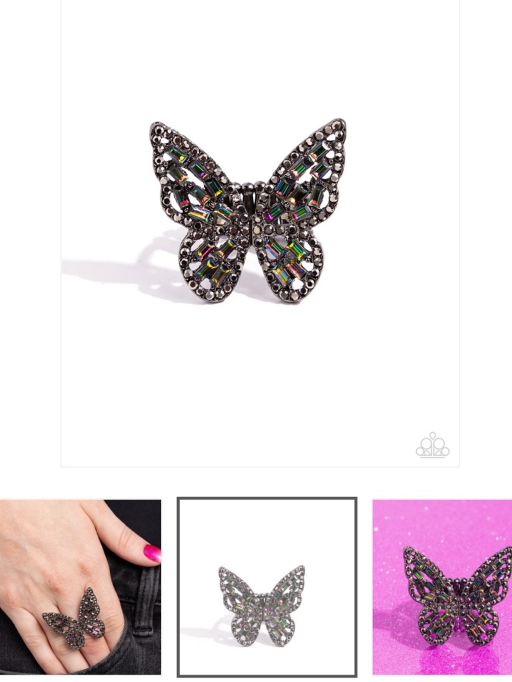 🦋🩶🦋 “FLAUNTABLE FLUTTER” MULTI OIL SPILL IRIDESCENT BUTTERFLY RING ~ PAPARAZZI❗️ - Picture 5 of 6